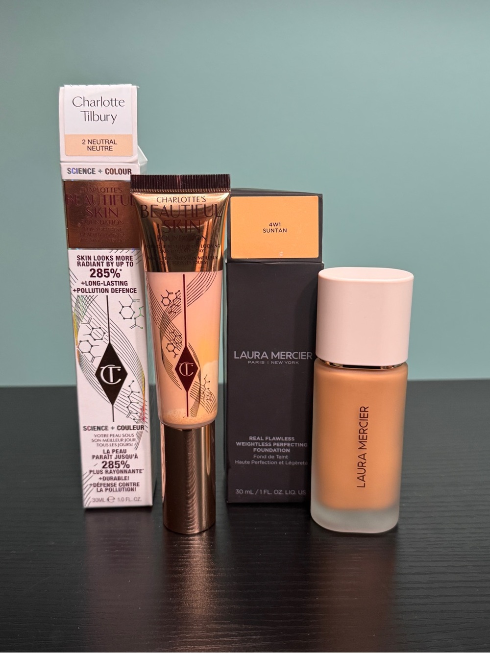 Charlotte Tilbury & Laura Mercier Foundation Duo in 2 Neutral & 4W1 Suntan